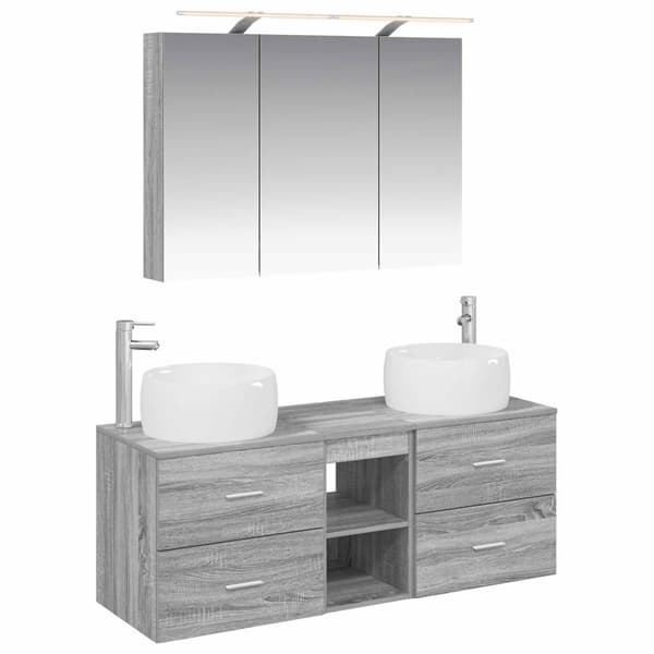 Badrumsmöbelset 4 pcs Grå Sonoma Konstruerat trä och glas