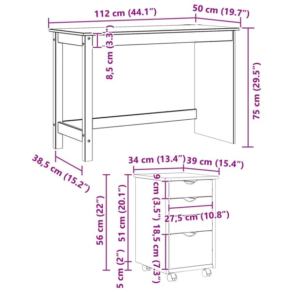 Skrivbordsskickset 2 st Vit Massiv furu
