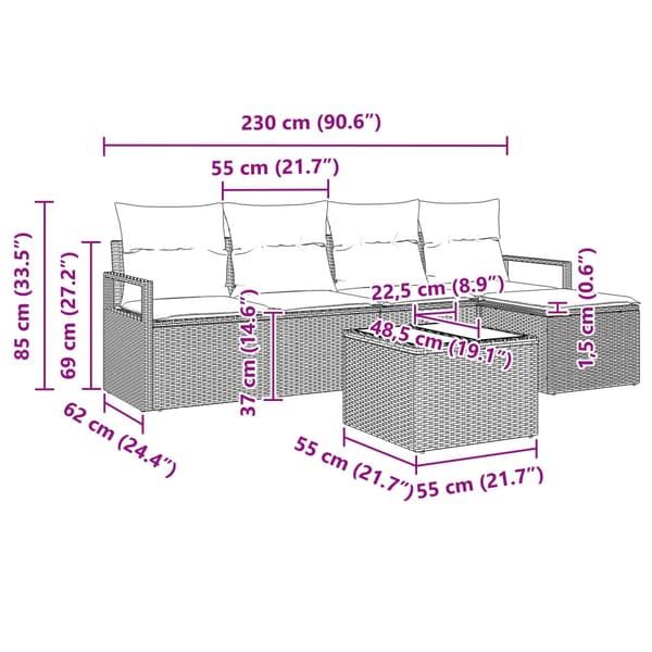 Soffset med kudde 6 pcs Brun konstrotting