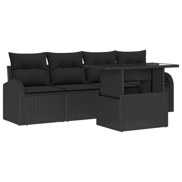Trädgårdsoffset med kudde 5 pcs Svart Poly rattan