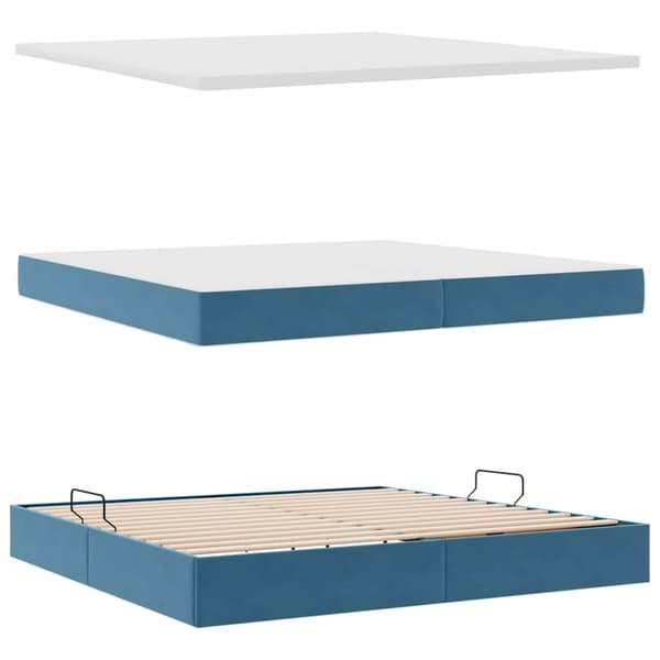 Förvaringssäng med madrass Mörkblå 200 x 200 cm Sammet