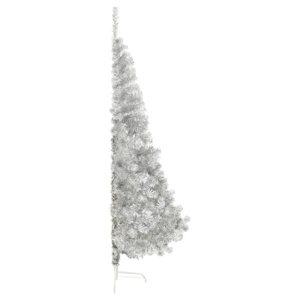 Halv plastgran med fot silver 240 cm PET