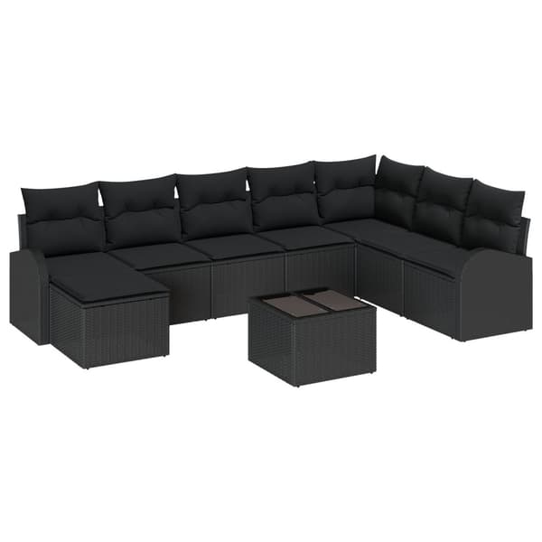 Trädgårdsoffset med kudde 9 pcs Svart Poly rattan