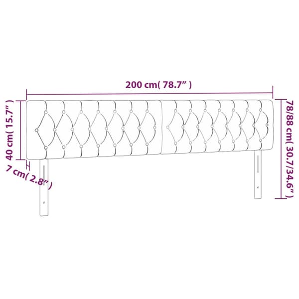 Sänggavel LED rosa 200x7x78/88 cm sammet