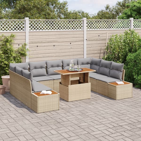 Trädgårdsmöbelset med kudde 10 pcs Beige och Grå