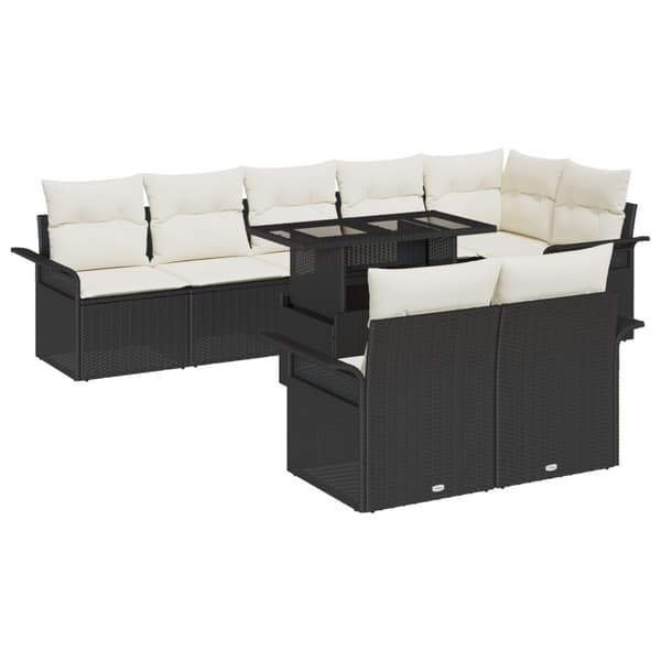 Trädgårdsoffset med kudde 9 pcs Svart Poly rattan