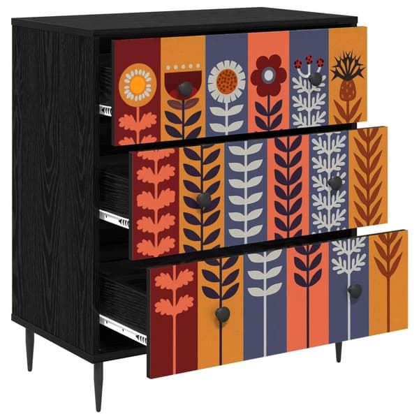 Kommode ESSEN Solrosmönster 66 x 36,5 x 76 cm Konstruerat trä
