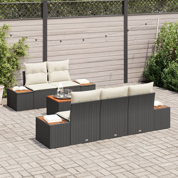 Trädgårdsoffset med kudde 6 pcs Svart Poly rattan