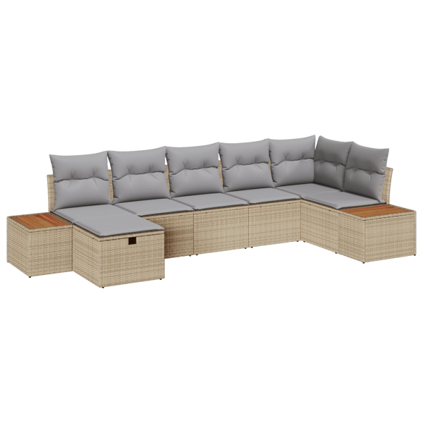 Trädgårdsoffset med kudde 7 pcs Beige Poly rattan