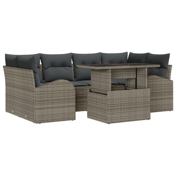Trädgårdsoffset med kudde 7 pcs Grå Poly rattan