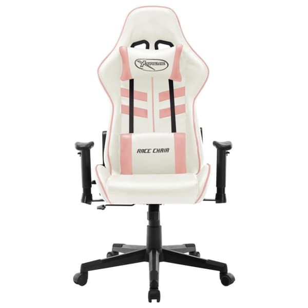 Gamingstol vit och rosa konstläder