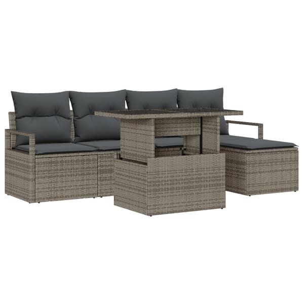 Trädgårdsoffset med lagring 6 pcs Grå Poly rattan