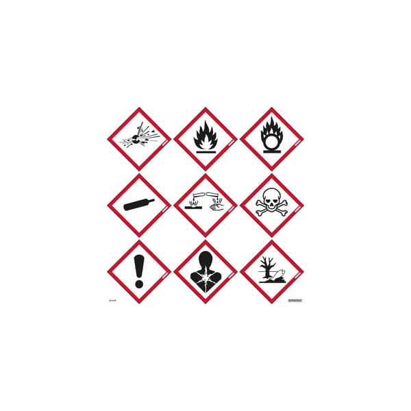 Skylt Faropiktogram CLP 9st 85x85mm