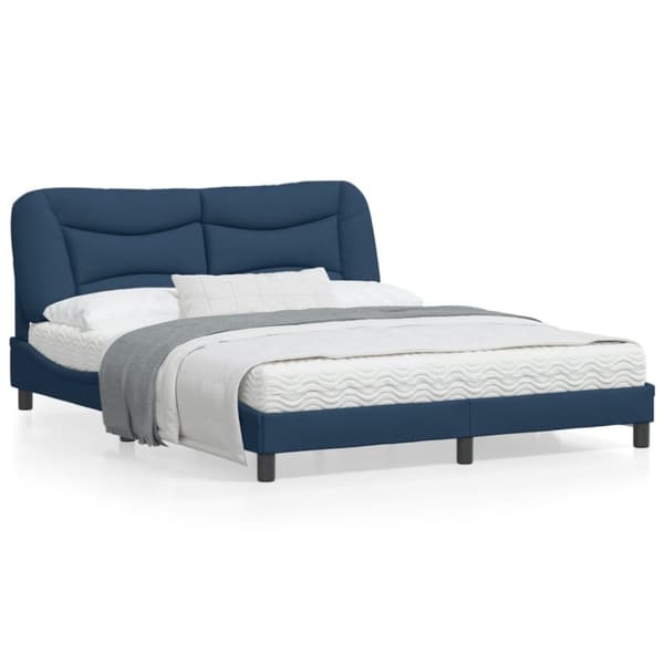 Bed Frame with LED without Mattress "Hvar" Blue 160x200 cm Fabric