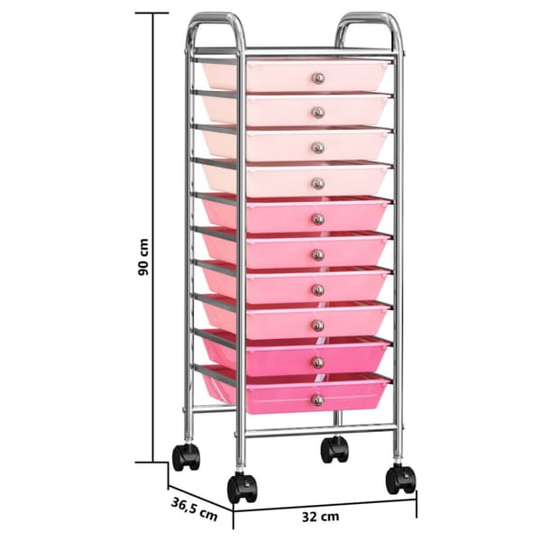 Förvaringsvagn 10 lådor rosa plast