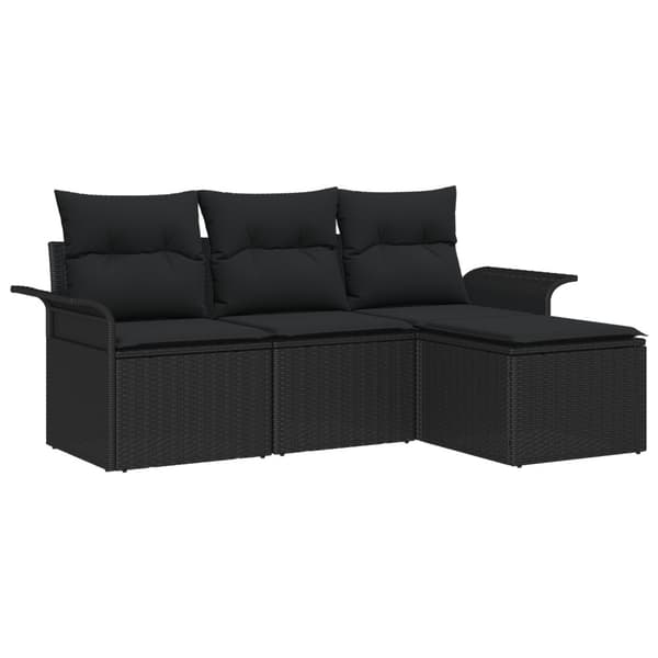 Trädgårdsoffset med kudde med lagring 4 pcs Svart Poly rattan