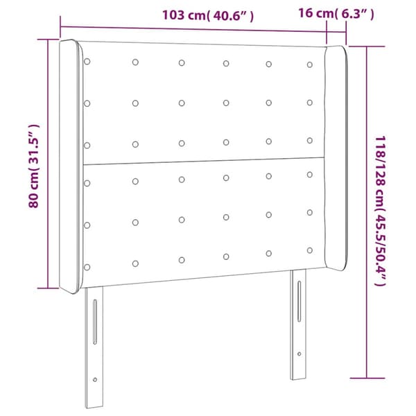 Sänggavel LED mörkblå 103x16x118/128 cm sammet
