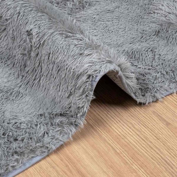 Ryamatta med lång lugg NAVARRA silvergrå 160x160 cm polyester