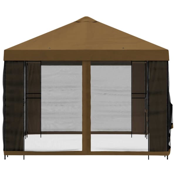 Trädgårdsgazebo med sidoväggar 4 × 3 m Taupe Polyester och Stål