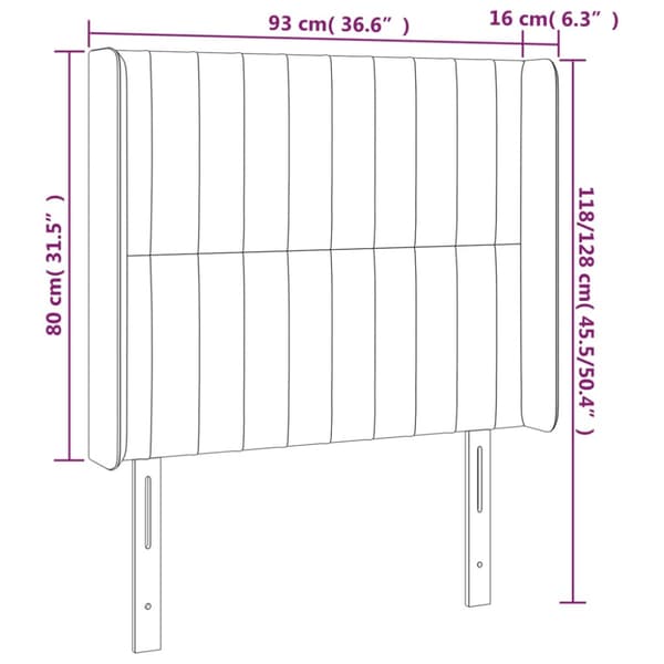 Sänggavel LED svart 93x16x118/128 cm sammet
