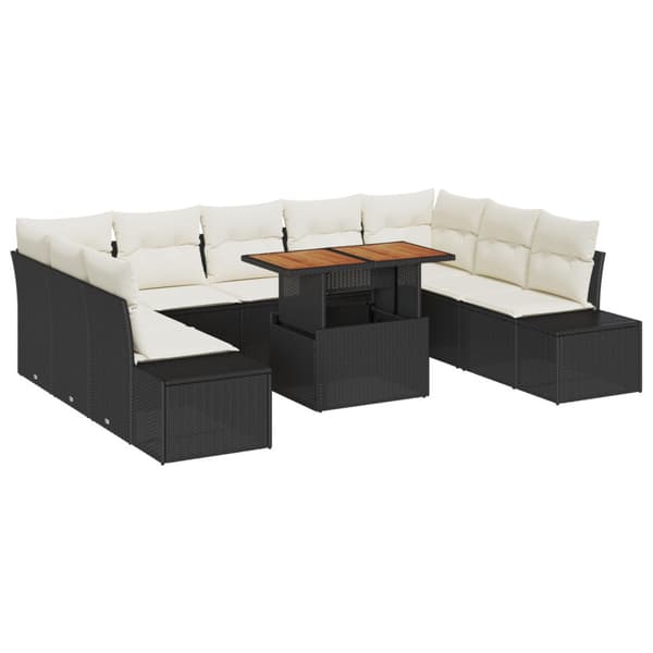 Trädgårdsoffset med lagring 10 pcs Svart Poly rattan