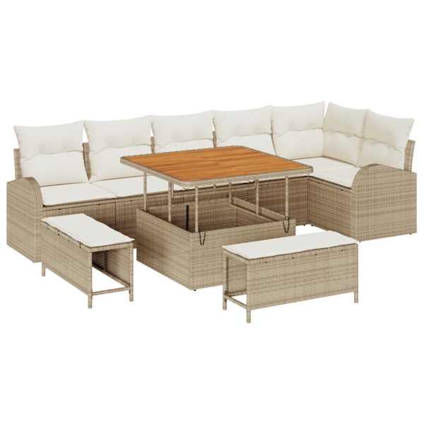 Trädgårdsoffset med kudde 9 pcs Beige konstrotting
