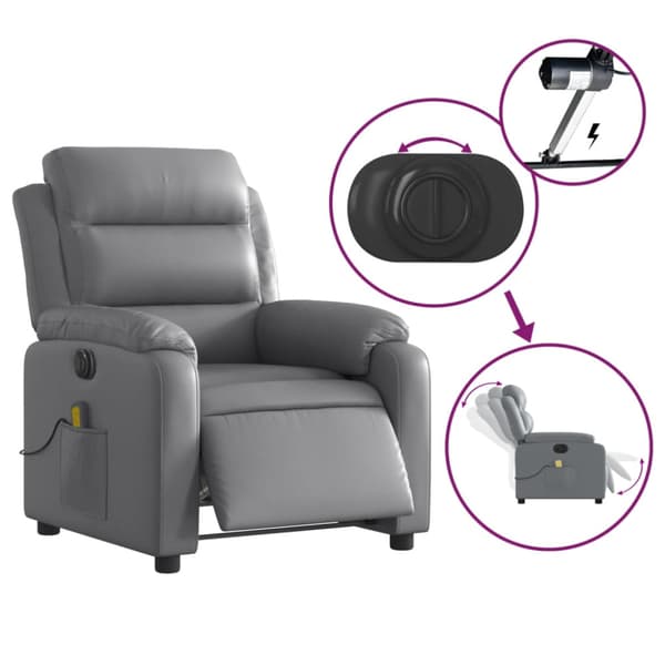 Elektrisk massagefåtölj grå konstläder