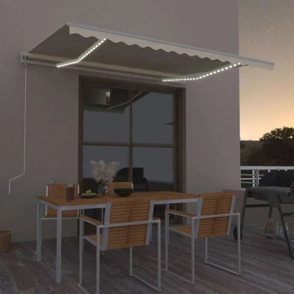 Automatisk markis med vindsensor & LED 450x300 cm gräddvit