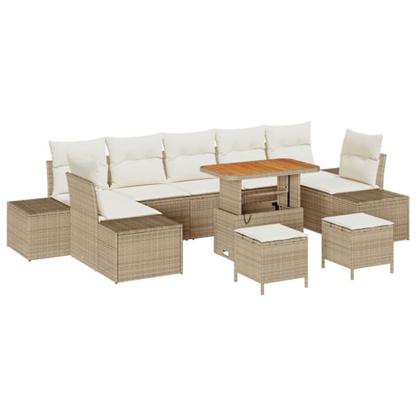 Trädgårdsoffset med kudde 10 pcs Beige konstrotting