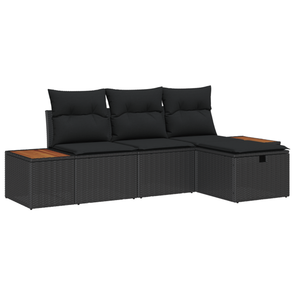 Trädgårdsoffset med kudde 4 pcs Svart Poly rattan