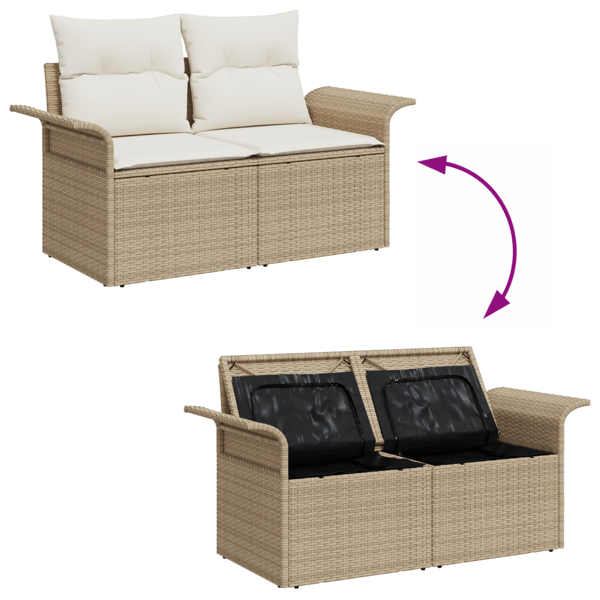 Trädgårdsoffset med lagring 9 pcs Beige Poly rattan