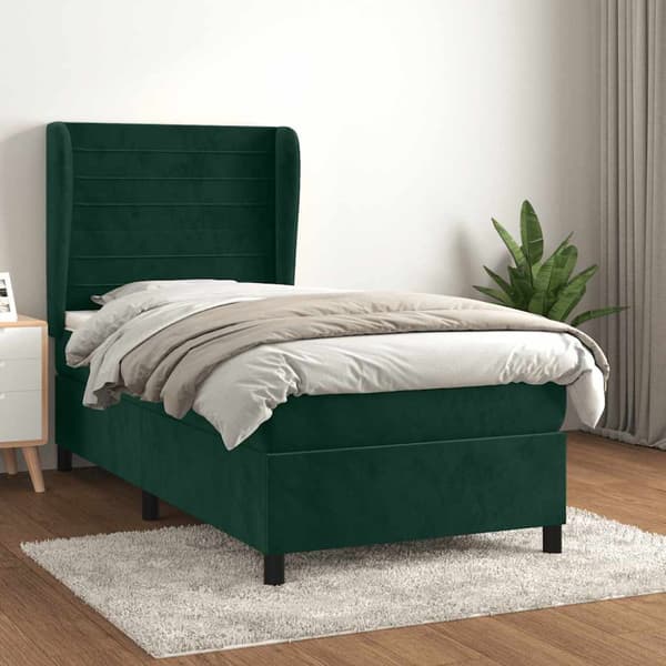 Ramsäng med madrass mörkgrön 90x190 cm sammet