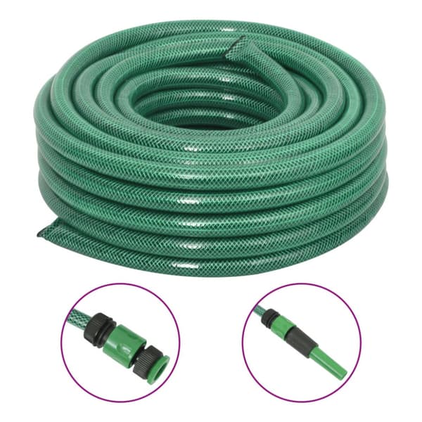 Trädgårdsslang med kopplingar grön 0,75" 100 m PVC