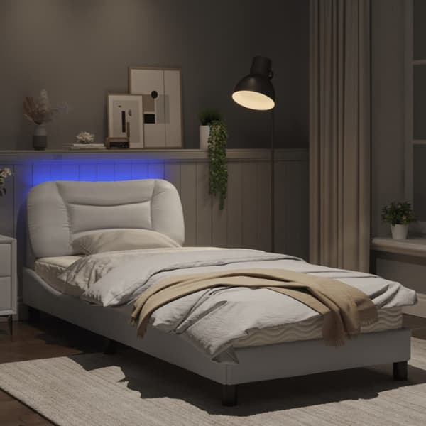 Bed Frame with LED without Mattress "Hvar" White 90x200 cm