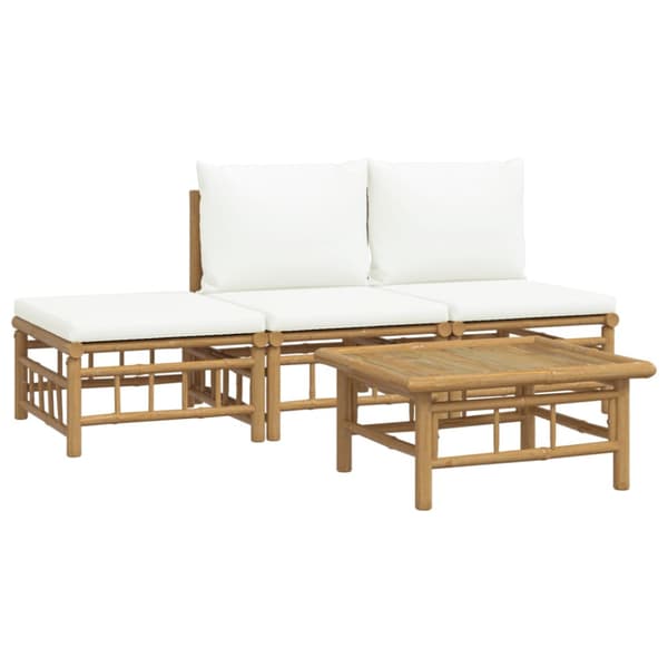 Loungegrupp 4 delar gräddvita dynor bambu