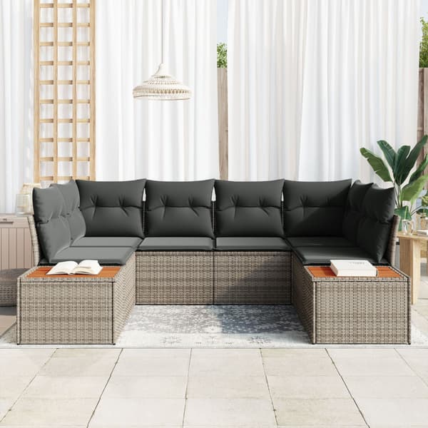 Trädgårdsoffset med kudde 6 pcs Grå konstrotting