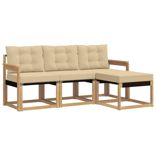 Utomhussoffset med kudde 4 pcs Vit och Beige