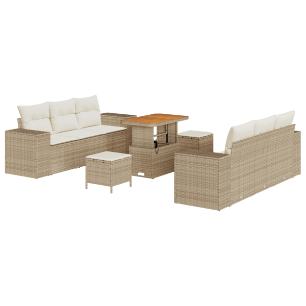 Trädgårdsoffset 9 pcs Beige och gräddfärgad Poly Rattan