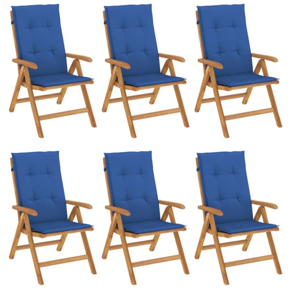 Fällbara fåtöljer med dynor, 6 st, massivt trä, teak