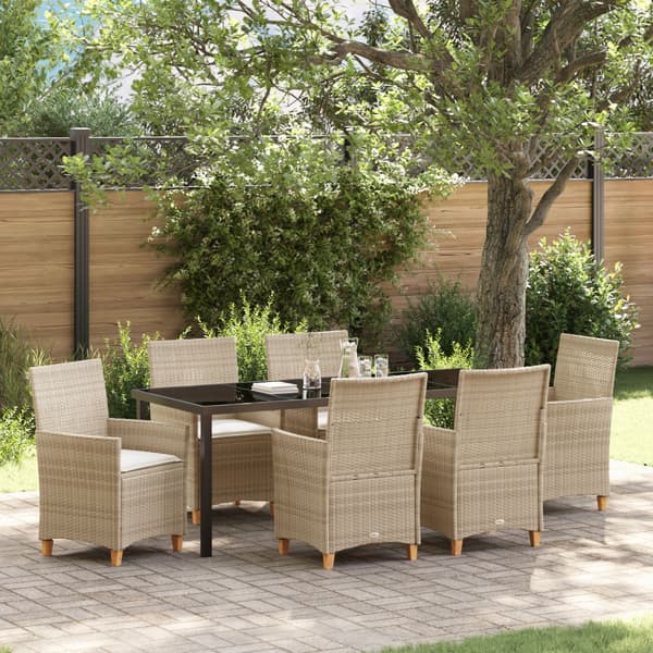 Trädgårdsmöbelset 7 pcs Beige konstrotting