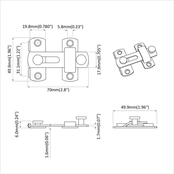 Dörrlås 2 pcs Silver 70 x 8 mm Stål