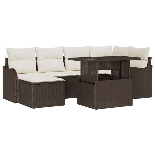 Trädgårdsoffset med kudde 7 pcs Brun Poly rattan