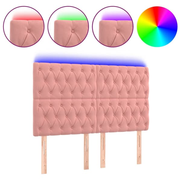 Sänggavel LED rosa 144x7x118/128 cm sammet