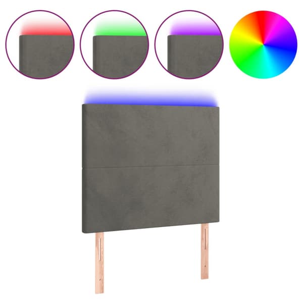Sänggavel LED mörkgrå 100x5x118/128 cm sammet