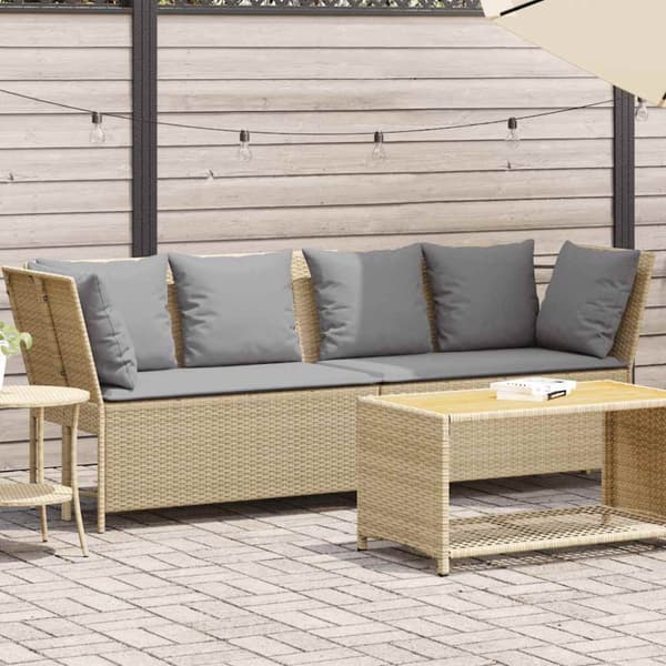 Trädgårdssoffa med dynor beige konstrotting
