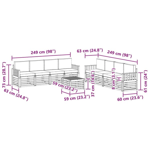 Utomhussoffset 9 pcs Vit och grädde 59 x 59 x 37 cm Polyester