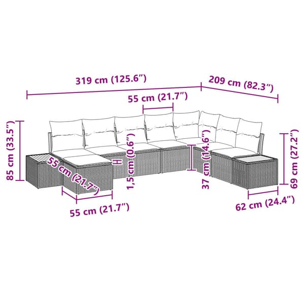 Trädgårdsoffset med kudde 8 pcs Beige Poly rattan