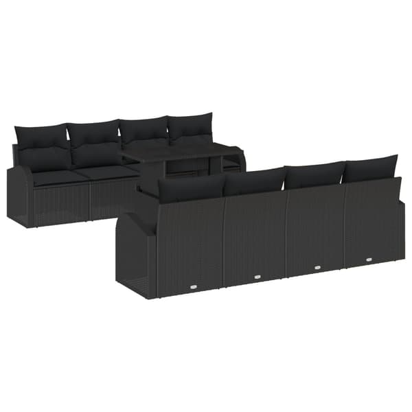 Trädgårdsoffset med kudde med lagring 9 pcs Svart Poly Rattan