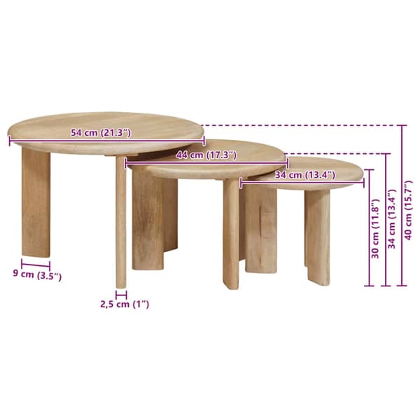Nesting Kaffe Bord 3 pcs Svart Massivt mangoträ