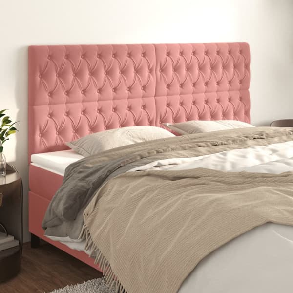 Sänggavel rosa 200x7x118/128 cm sammet